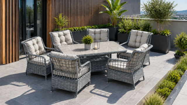 SET MOBILIER RATAN GRADINA SI TERASA LEO 6 LOCURI GRI