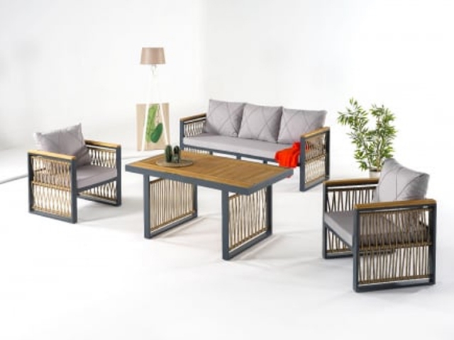 SET MOBILIER TERASA GRADINA VIVIANA, 5 LOCURI, ALUMINIU CU LEMN