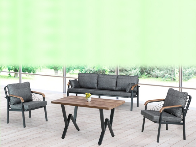 Set mobilier metal cu lemn, CRINA 5 locuri