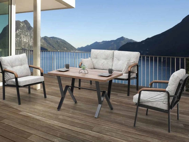 Set mobilier metal cu lemn CRINA, 4 locuri