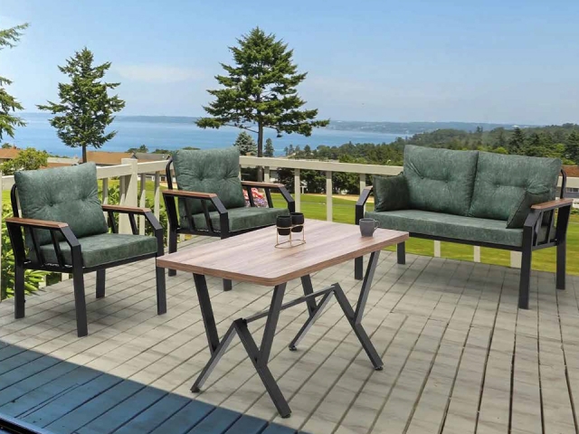 Set mobilier metal cu lemn NARCISA, 5 locuri